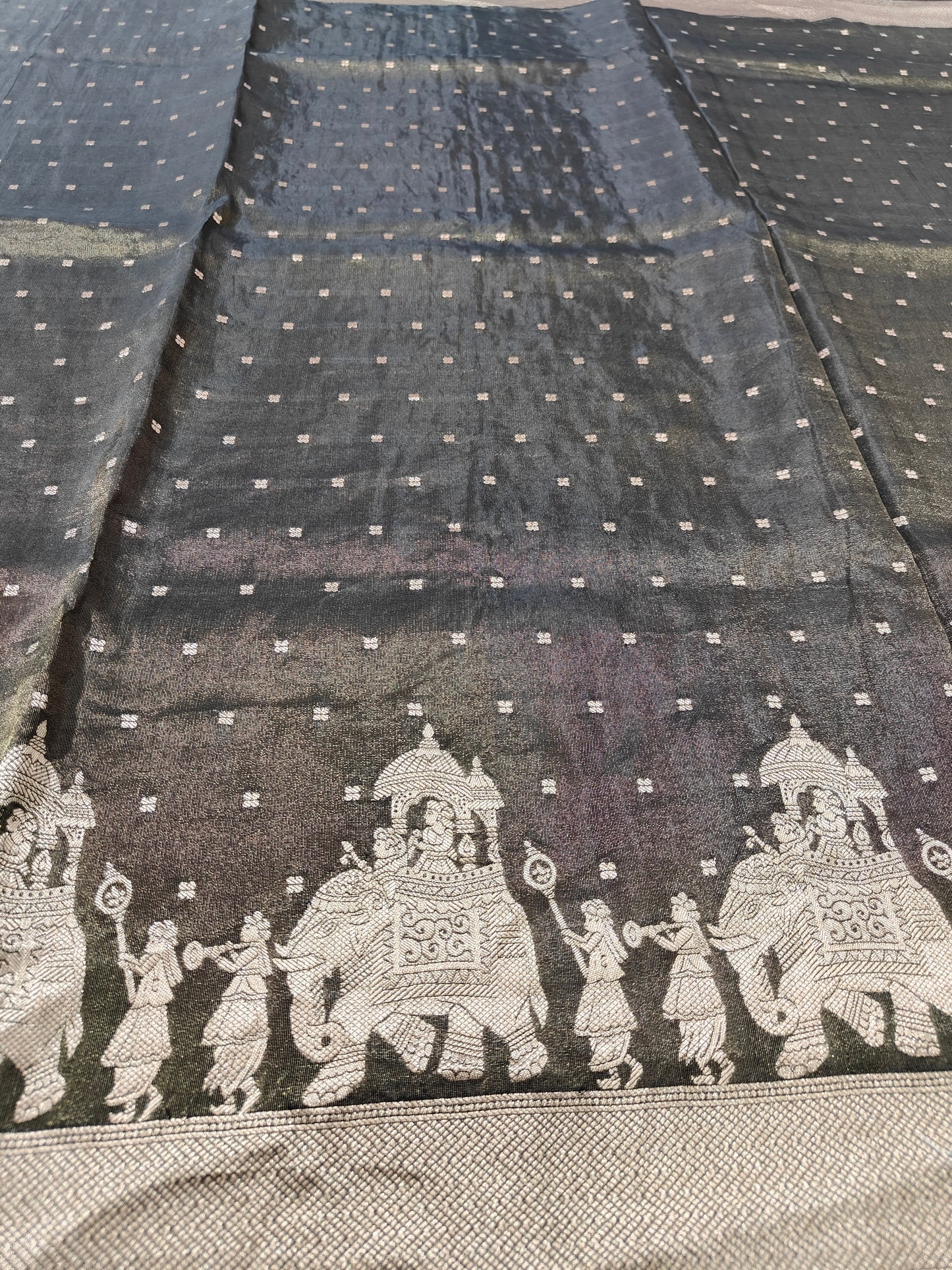 BLACK TISSUE SILK SAREE WITH BARAT DESIGN