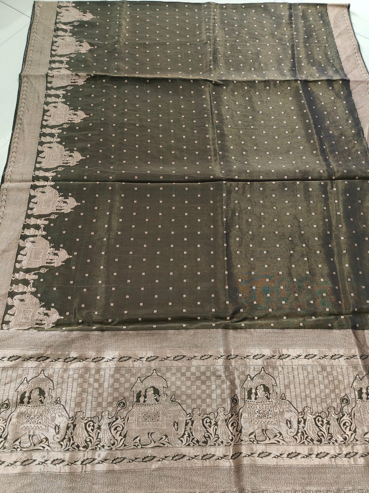BLACK TISSUE SILK SAREE WITH BARAT DESIGN