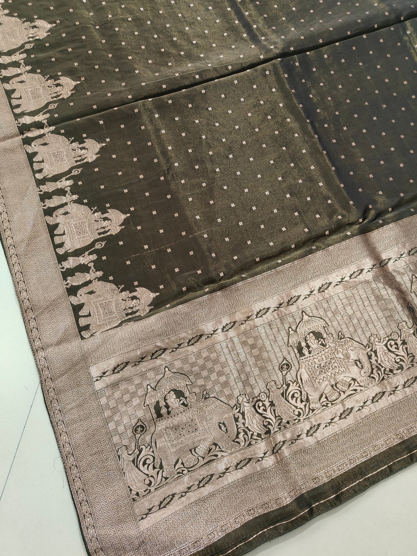 BLACK TISSUE SILK SAREE WITH BARAT DESIGN