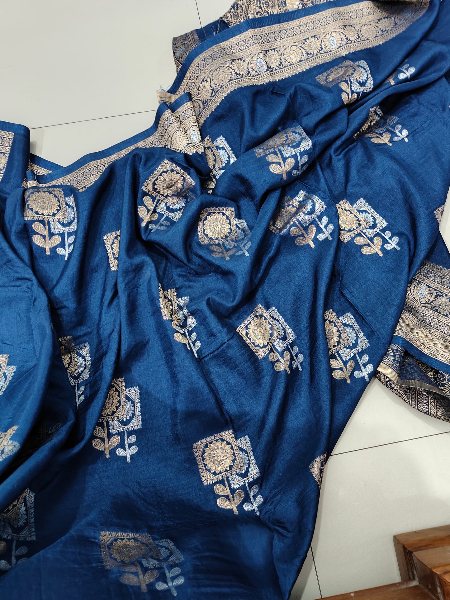 NAVY BLUE MOONGA SILK SAREE