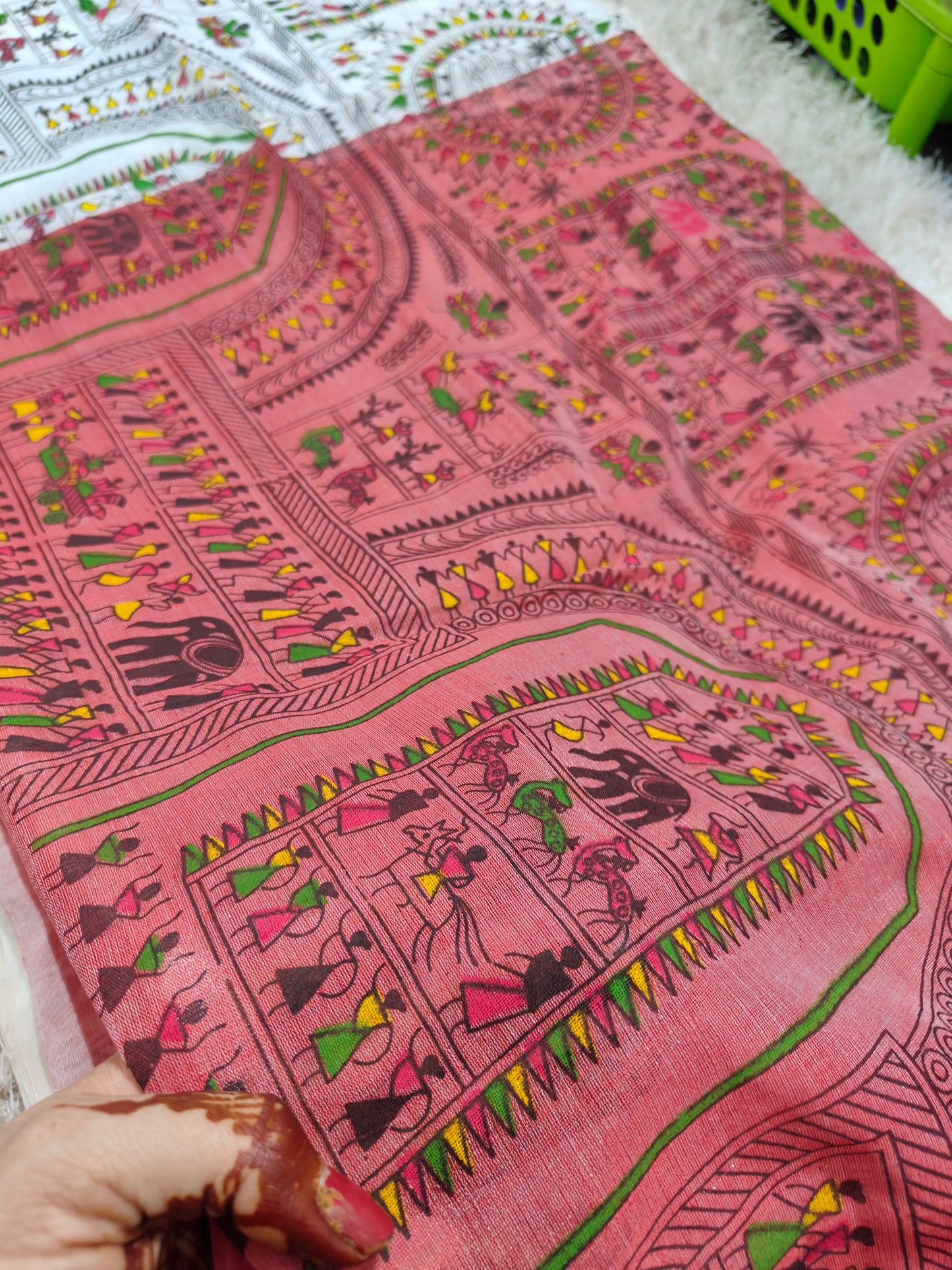 0FF WHITE BANGAL COTTON SILK SAREE WITH MANDALA PRINT