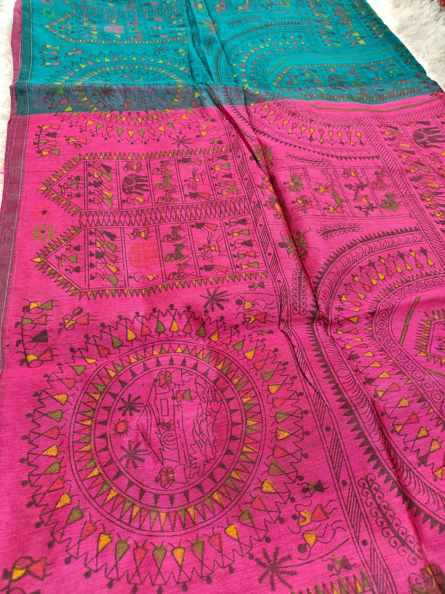 SEA GREEN COTTON SILK SAREE WITH MANDALA PRINT