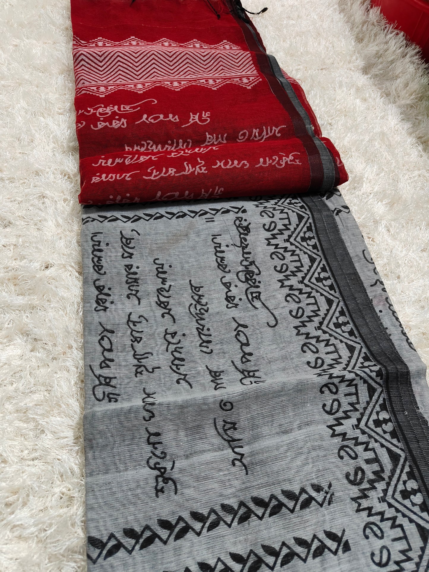 GREY BANGAL COTTON SILK SAREE WITH BLOCK PRINT