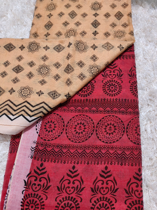 BEIGE BANGAL COTTON SILK WITH BLOCK PRINT