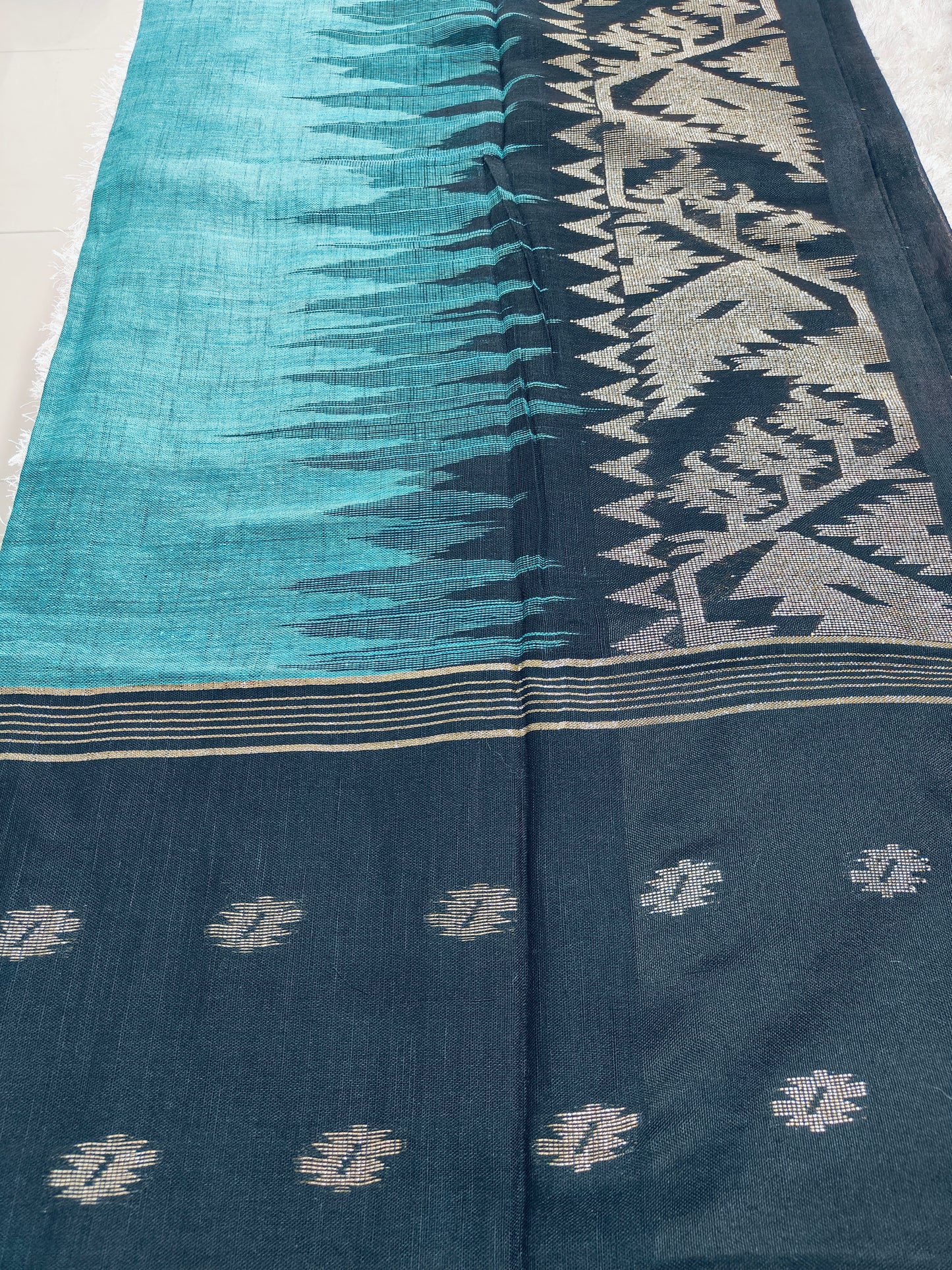 PURE LINEN COTTON SAREE WITH GANGA JAMUNA BORDER