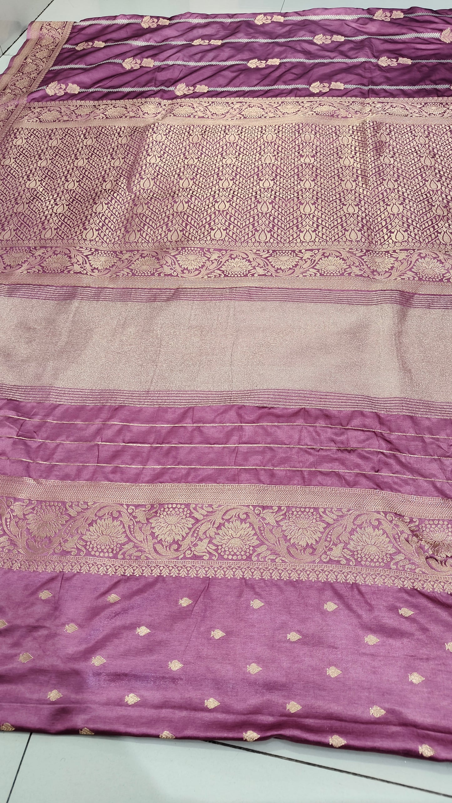 PINK GAJJI KATAN SAREE WITH ZARI STRIPS