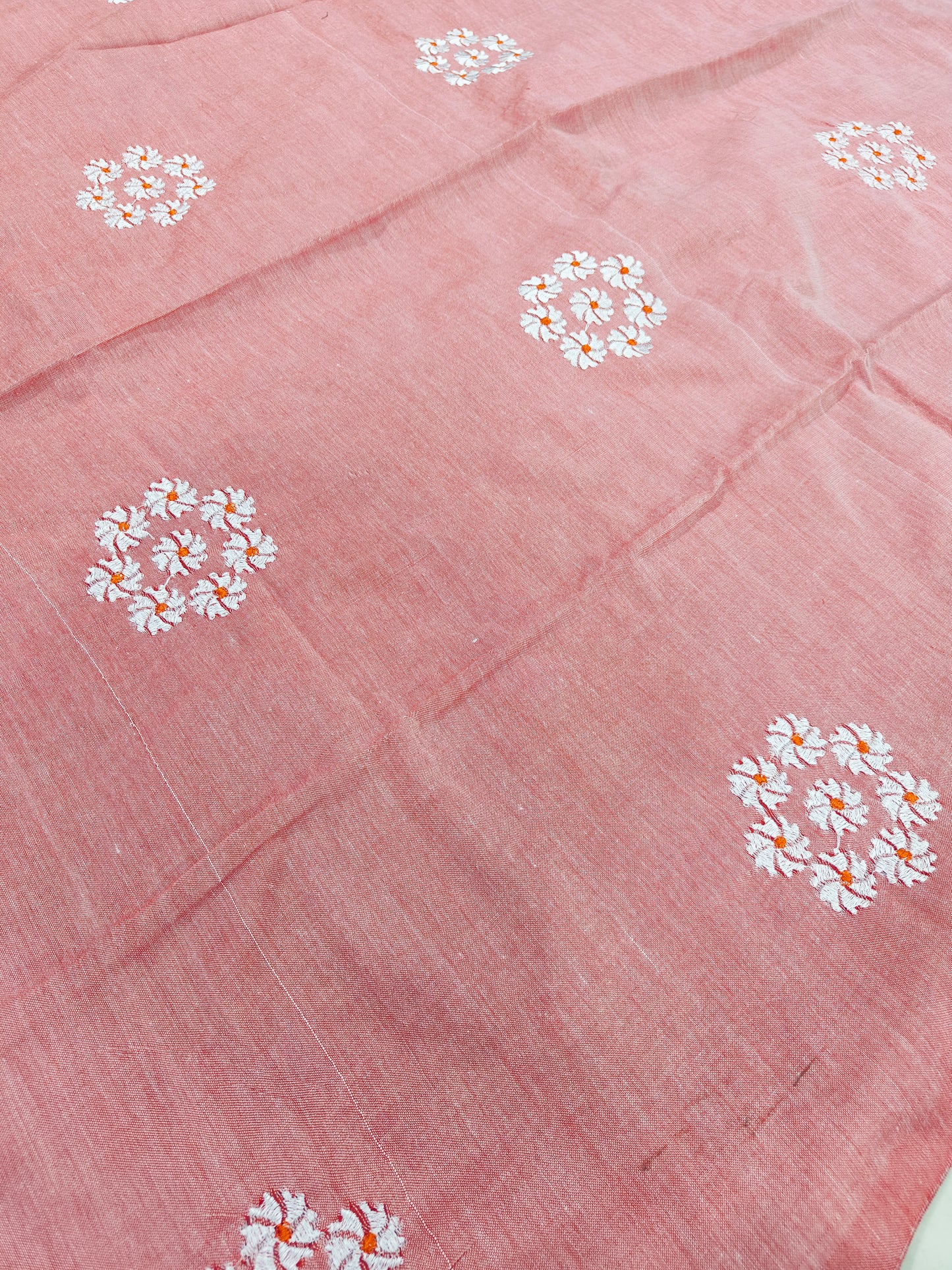 PARIJAT - PINK KHADDI COTTON SAREE WITH EMBRIODERY