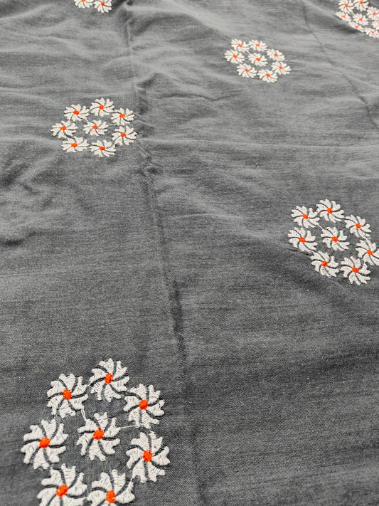 PARIJAT - GREY PURE COTTON SAREE WITH EMBRIODERY