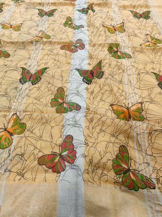 CREAM COTTON SAREE WITH DIGITAL PRINT