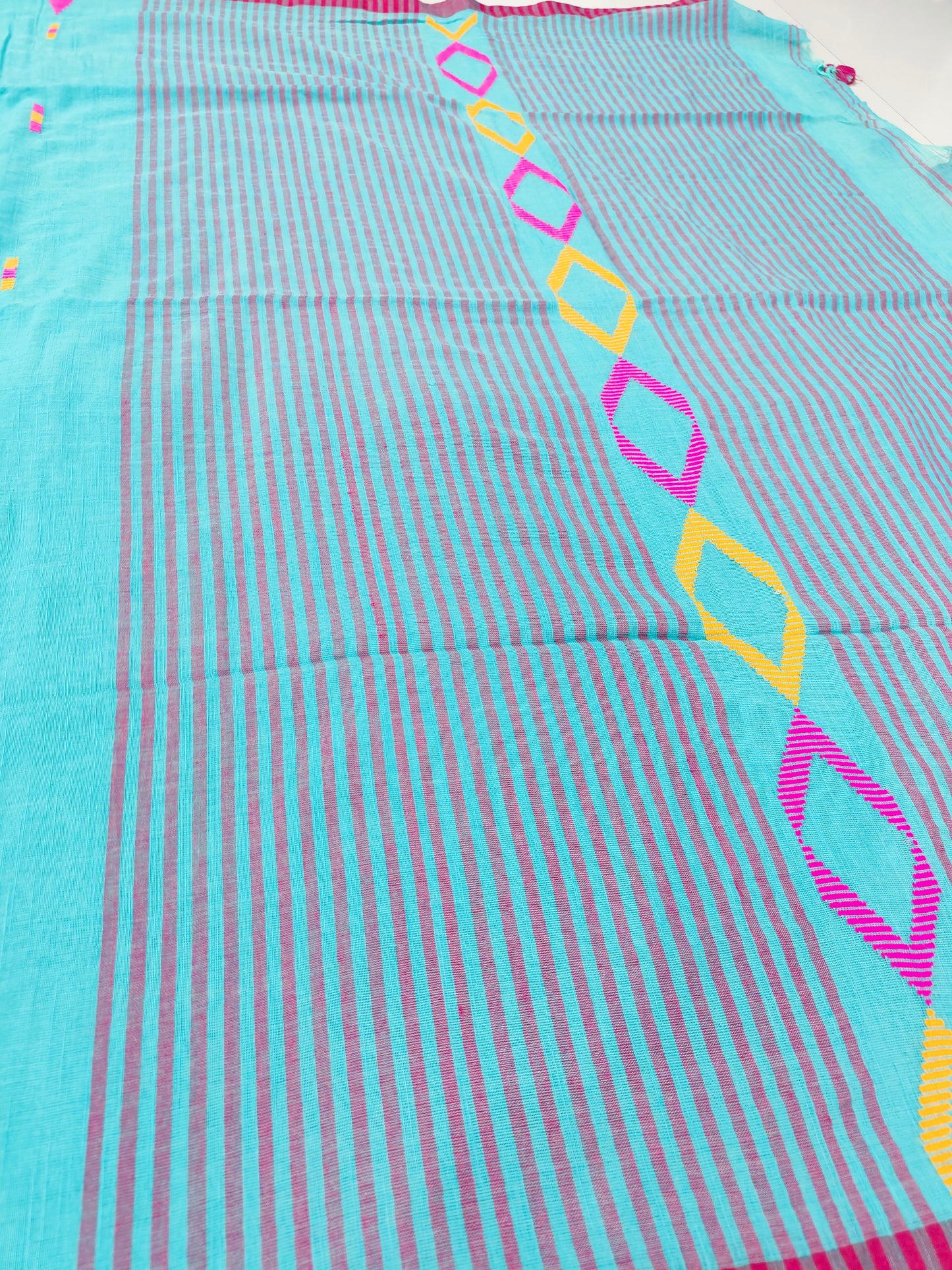 LIGHT GREEN KHADDI COTTON SAREE WITH KHICCHA WORK