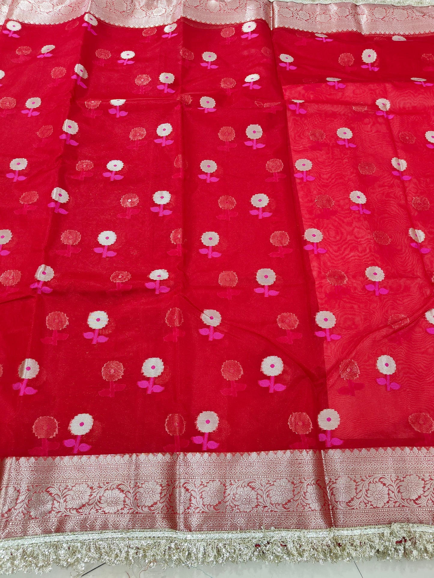 RED KORA ORGANZA MAHARANI SAREE