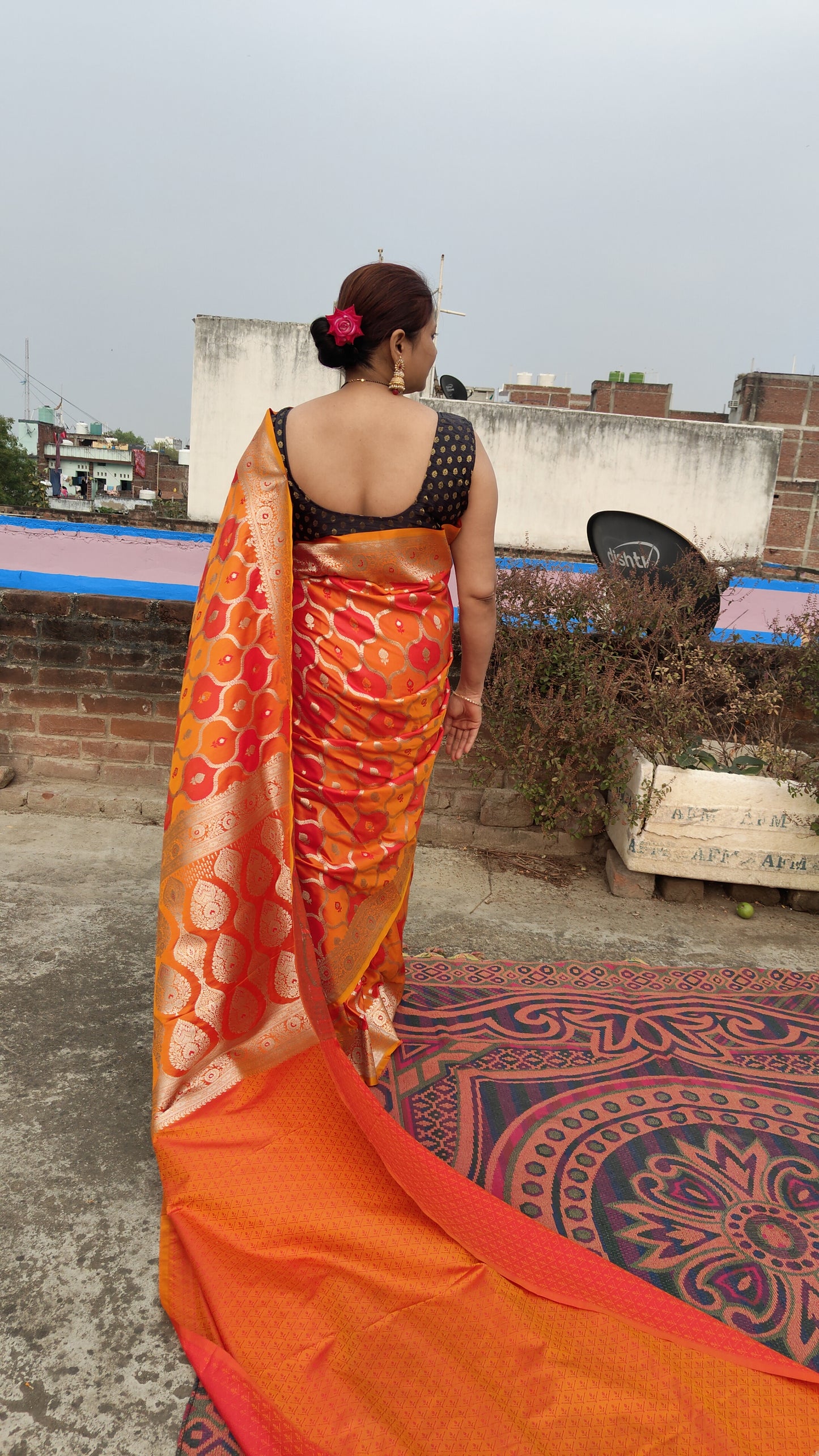 ORANGE RANKAT MASHRU KATAN SILK SAREE