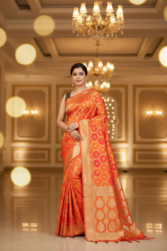 ORANGE RANKAT MASHRU KATAN SILK SAREE