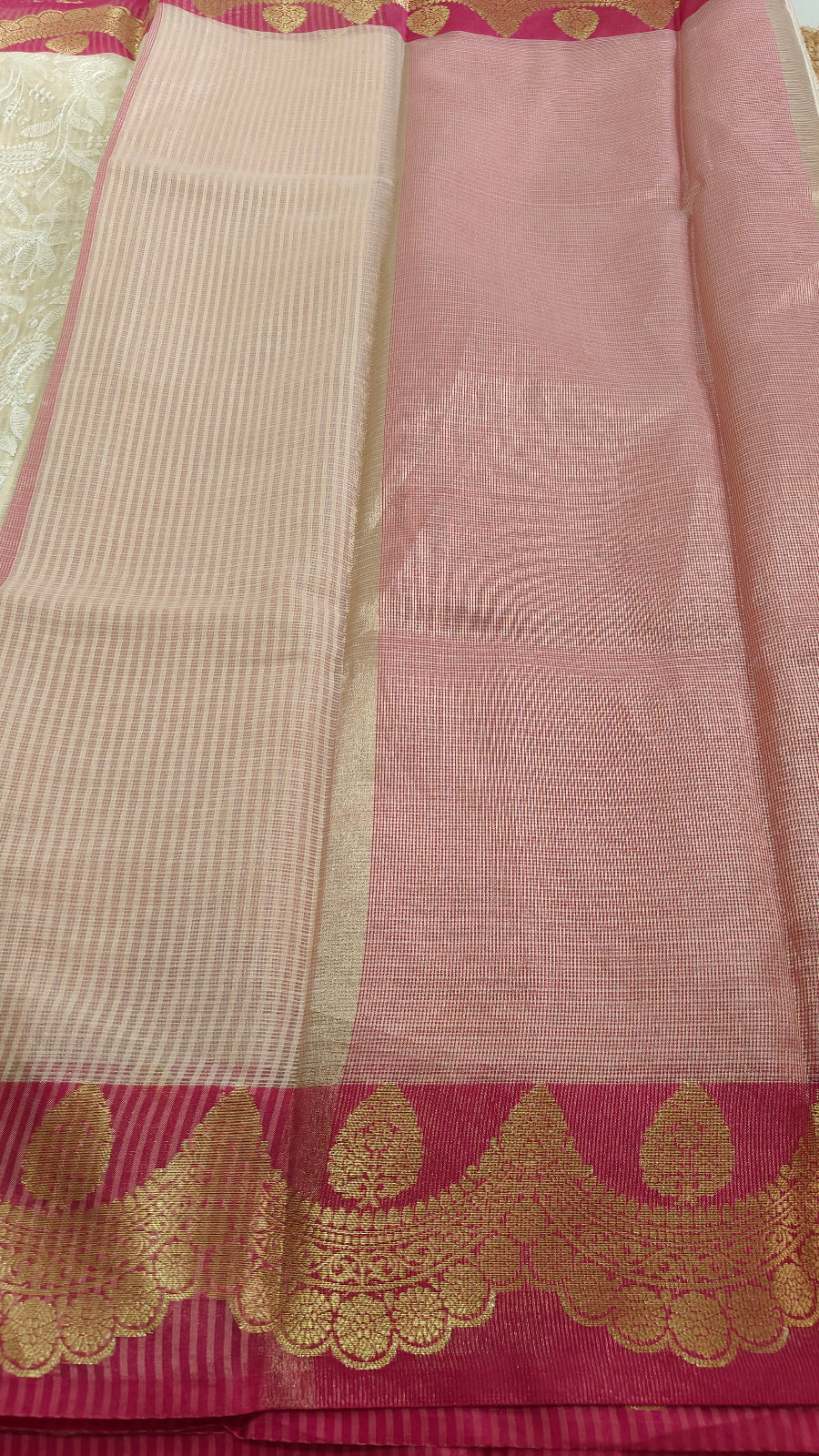 CREAM CHEQUE KOTA CHIKANKARI SAREE