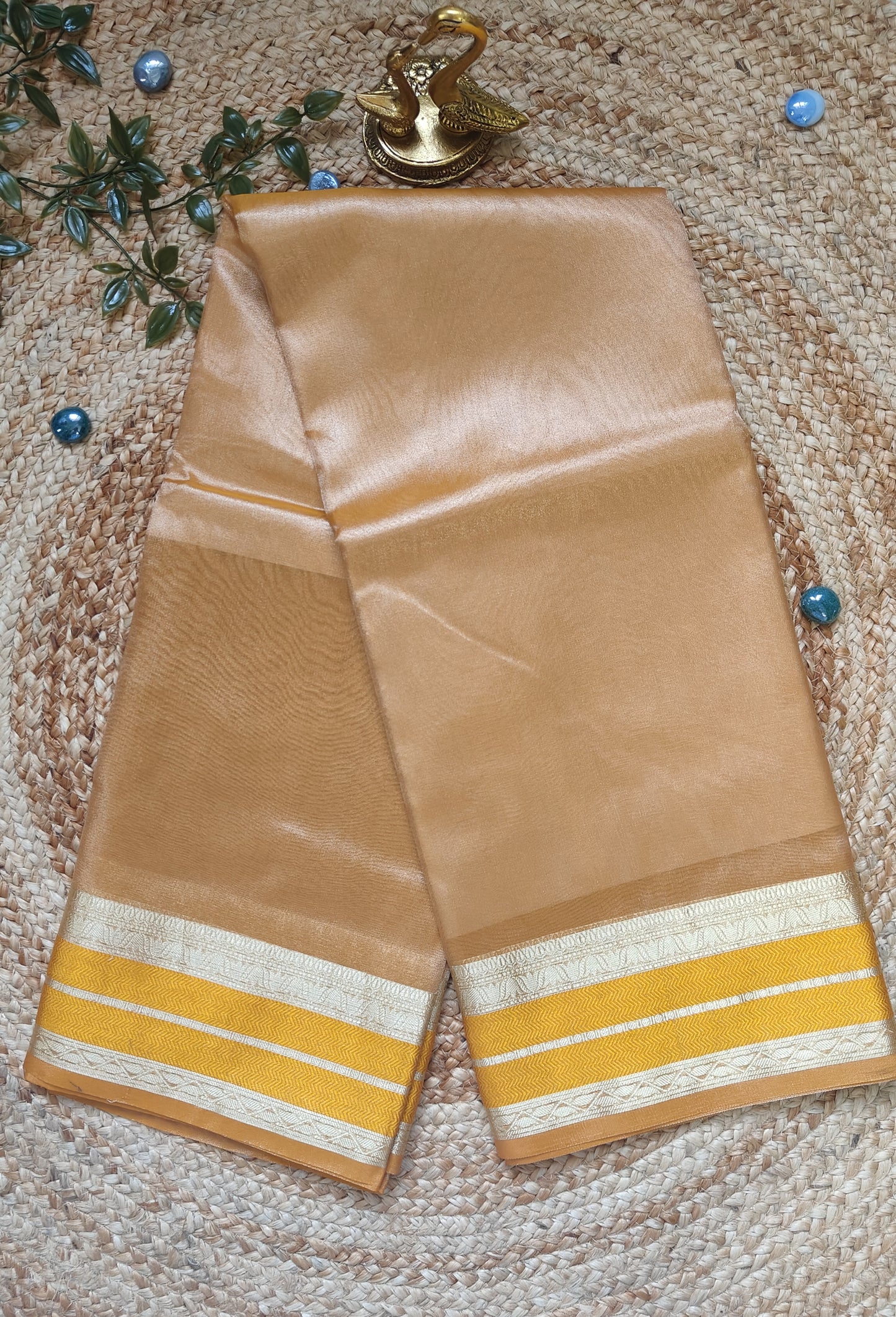 YELLOW SEMI TISSUE SILK SAREE WITH GARHWAL BORDER