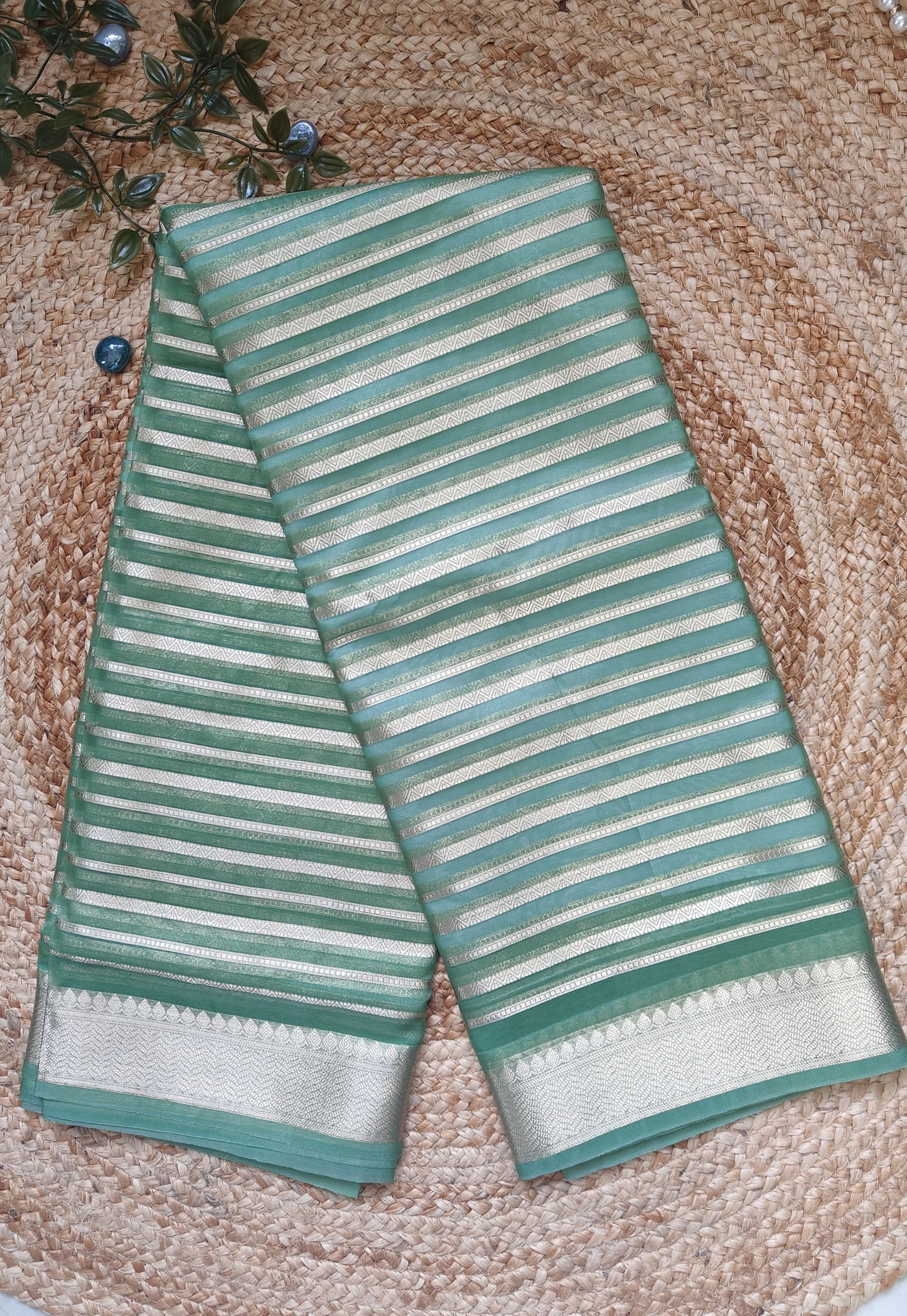 TISSUE SILK SAREE WITH GOLDEN ZARI STRIPS
