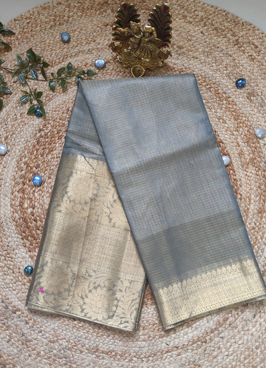 GREY TISSUE CHECK SAREE