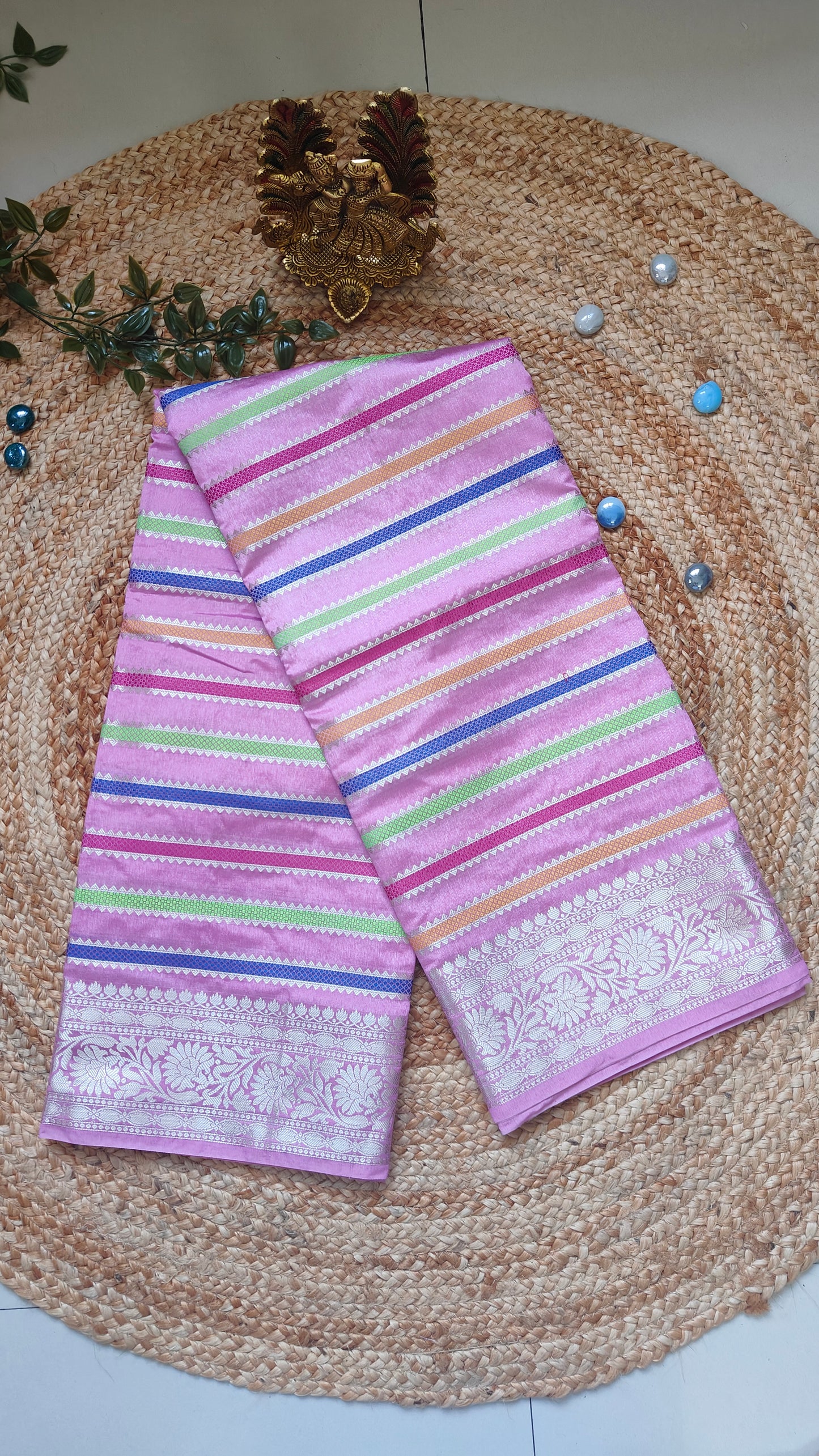 PINK DUPIAN SILK SAREE WITH ZARI STIPS