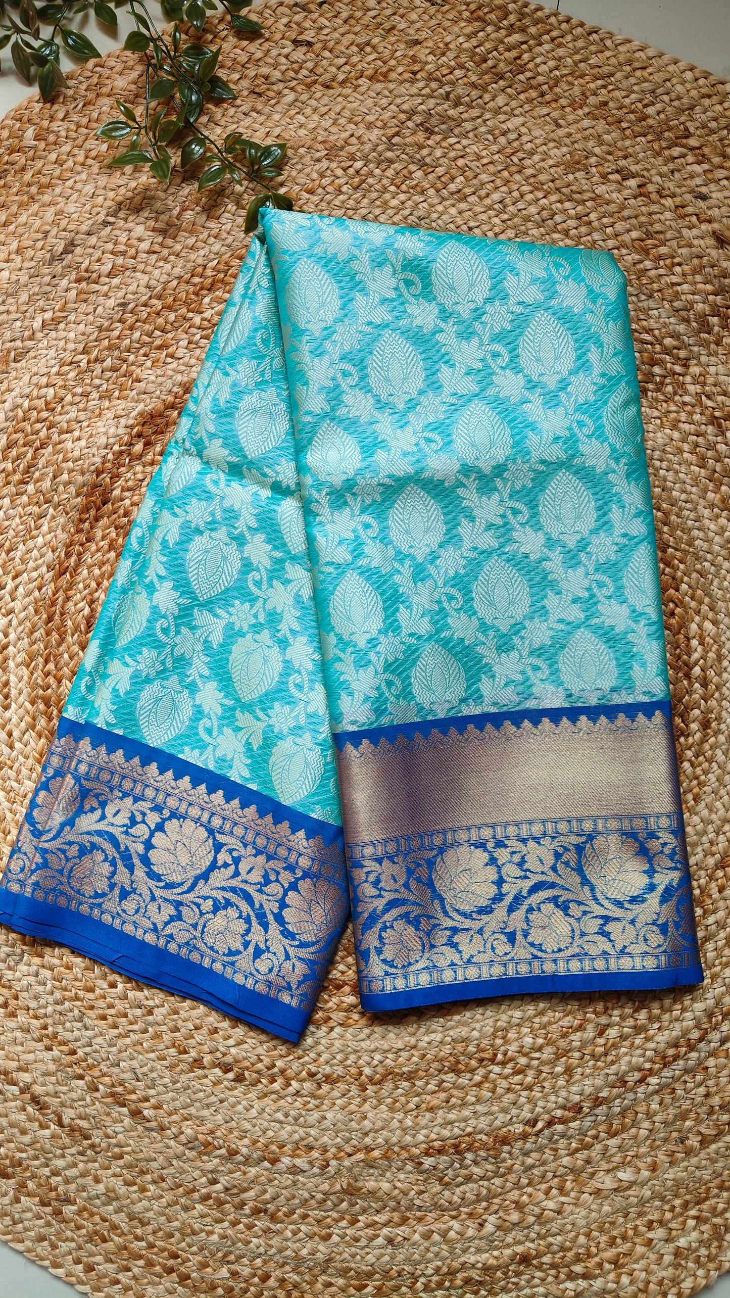 TURQUOISE SEMI KANCHI SILK SAREE