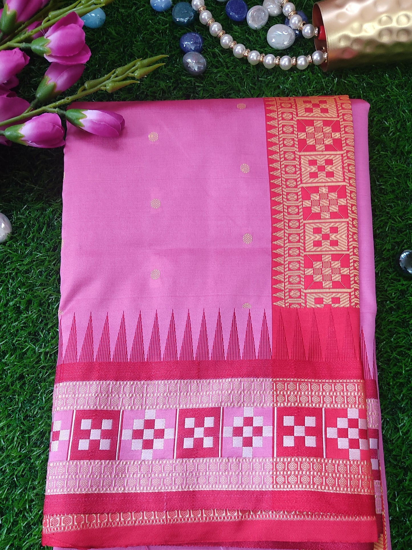 PINK SEMI SILK WITH RESHAM WEAVING SAREE