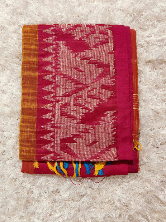 YELLOW COTTON LINEN COTTON SILK SAREE