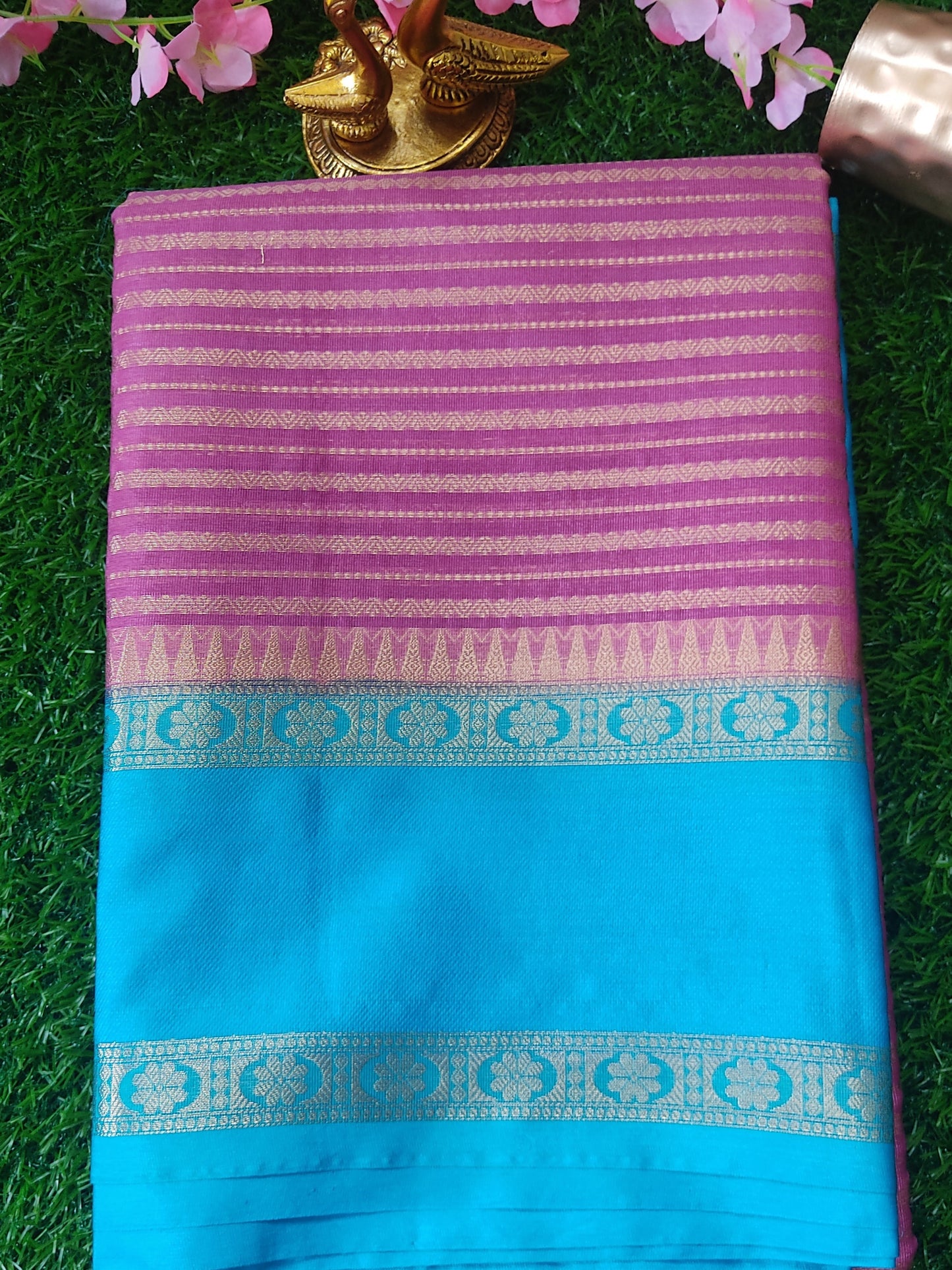 LILAC SEMI CHINIYA KATAN WITH ZARI STIPS