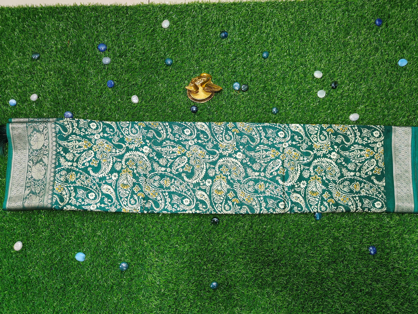 GREEN CHANDERI SILK PRINTED SAREE