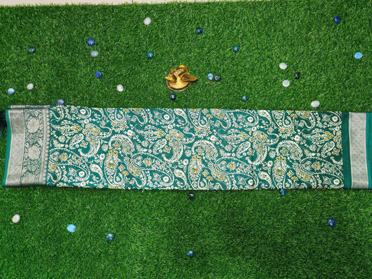 GREEN CHANDERI SILK PRINTED SAREE