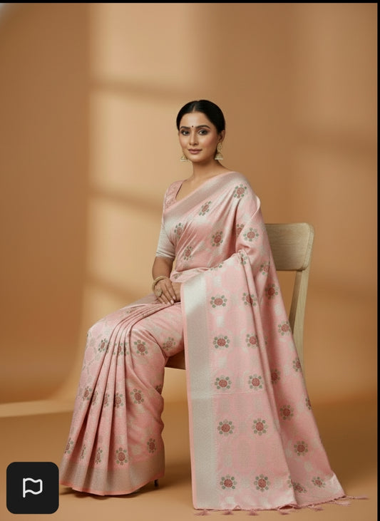 PEACH PINK MASHRU KATAN SILK SAREE