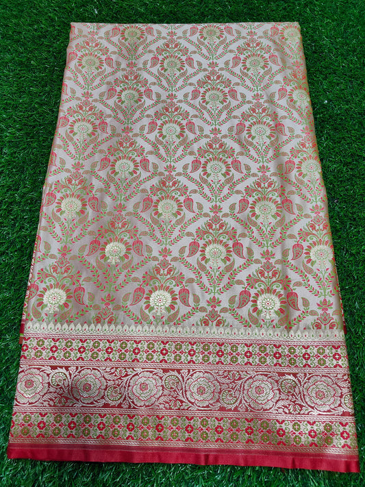 CREAM JAMAWAR KATAN SILK SAREE
