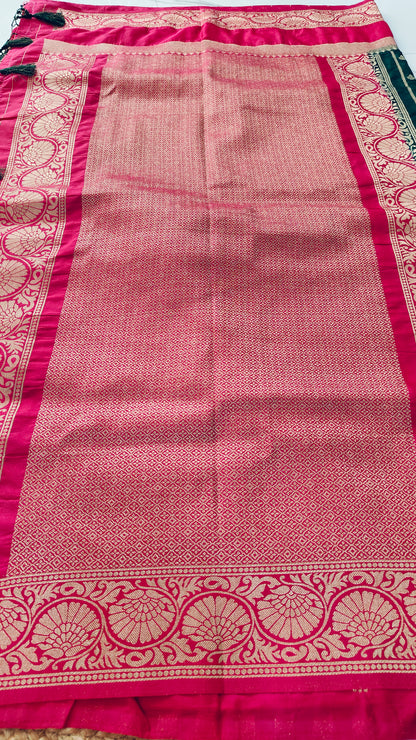 GREEN CREPE SILK SAREE WITH ZARI STRIPS