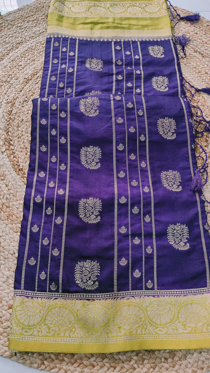 PURPLE CREPE SILK SAREE WITH ZARI STRIPS