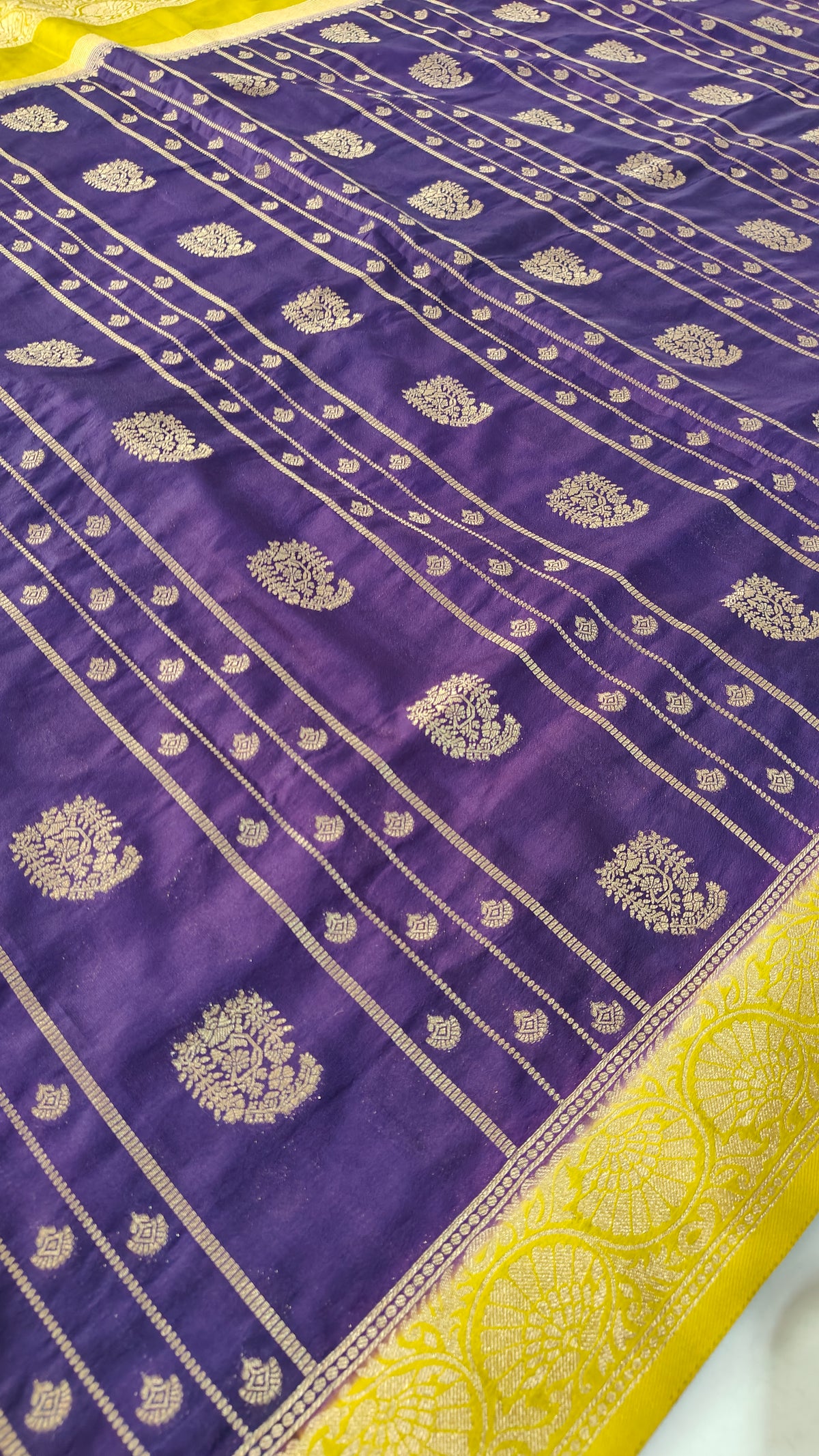 PURPLE CREPE SILK SAREE WITH ZARI STRIPS