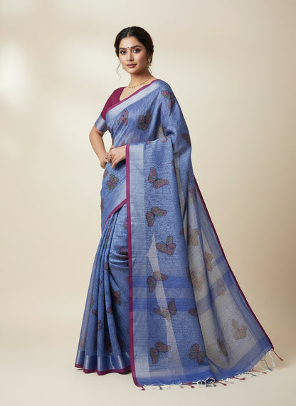 BLUE LINEN COTTON DIGITAL PRINT