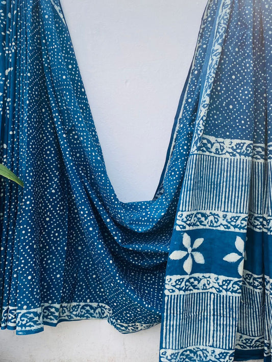 INDIGO BAGRU BOOTA PRINT COTTON SAREE