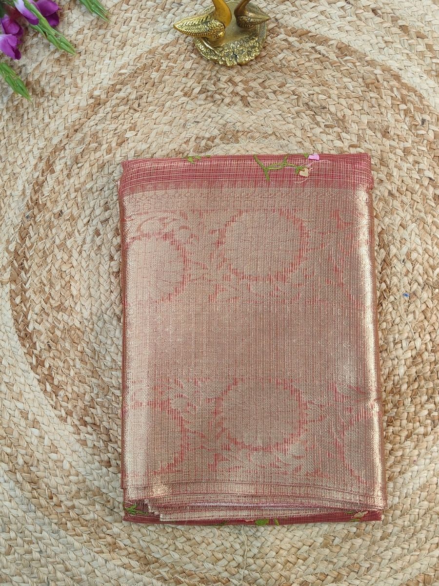 BROWN KOTA SAREE WITH EMBROIDERY