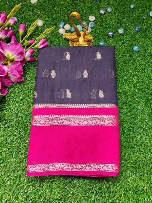 BLACK GADHWAL BORDER GAJI SILK SAREE