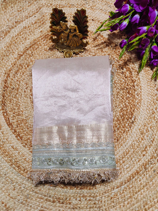CELEBRITY INSPIRED WHITE PURE TISSUE KATHBAN SAREE