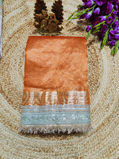 RUST ORANGE PURE TISSUE MAHARANI SAREE