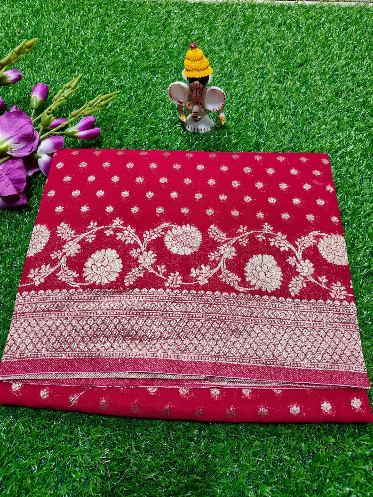 RED KHADDI GEORGETTE SILK SAREE