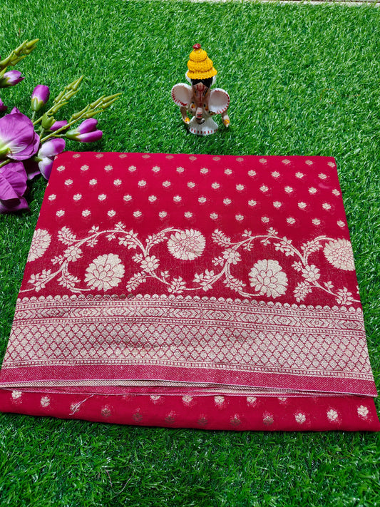 RED KHADDI GEORGETTE SILK SAREE