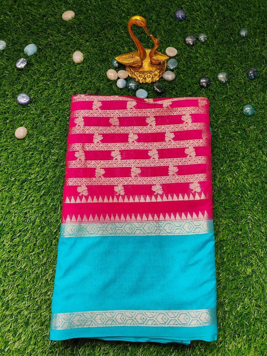 PINK GADHWAL BORDER GAJI SILK SAREE