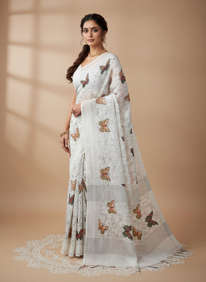 WHITE LINEN COTTON DIGITAL PRINT