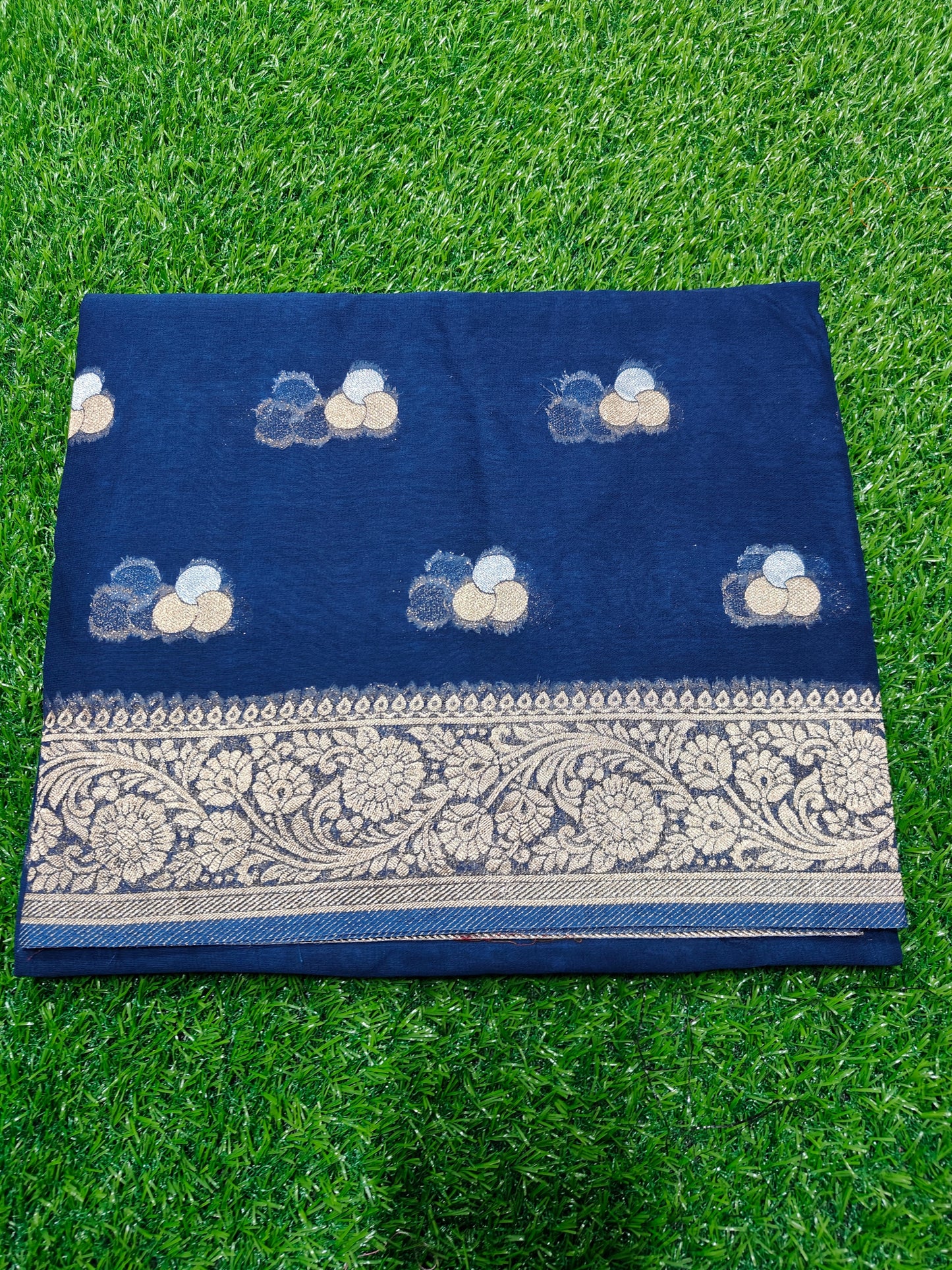 NAVY BLUE  KHADDI  GEORGETTE SAREE