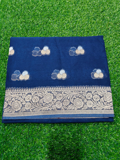 NAVY BLUE  KHADDI  GEORGETTE SAREE