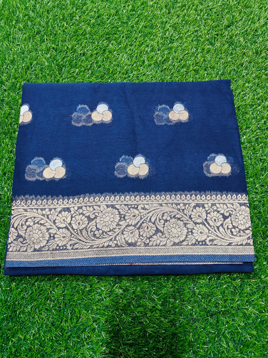 NAVY BLUE  KHADDI  GEORGETTE SAREE