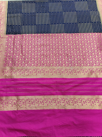 NAVY BLUE CRAPE SILK WITH KATAN BORDER