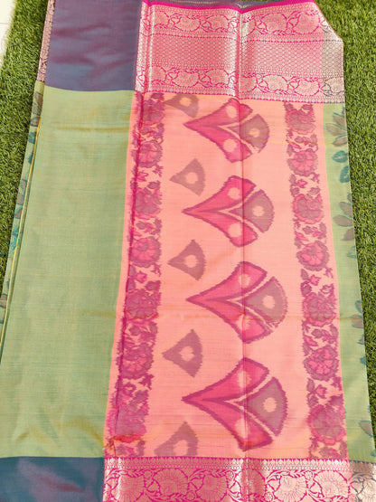 LIGHT GREEN SOFT SILK DIGITAL WEAVING PRINTED SAREE