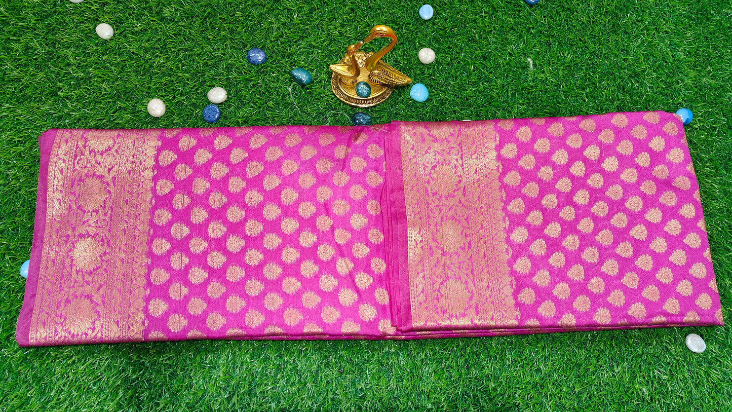 RANI PINK SEMI CHINIYA KATAN SILK SAREE