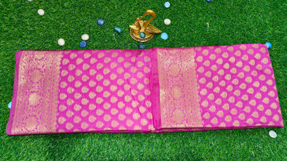 RANI PINK SEMI CHINIYA KATAN SILK SAREE